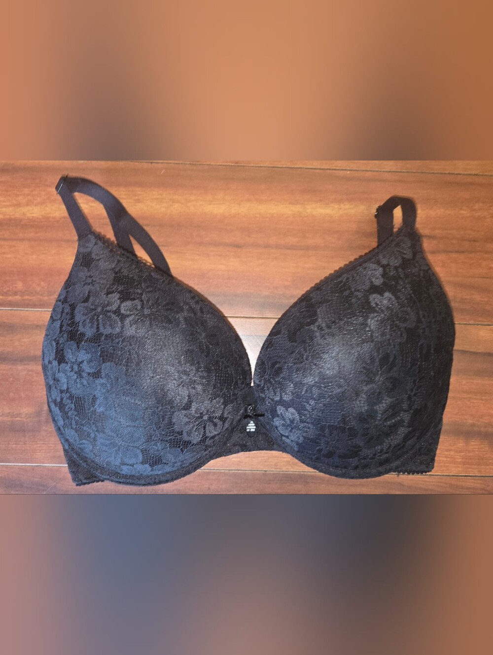 EUC Women's No Boundaries Black Floral Lace Padded Push-Up Bra Size 34DD